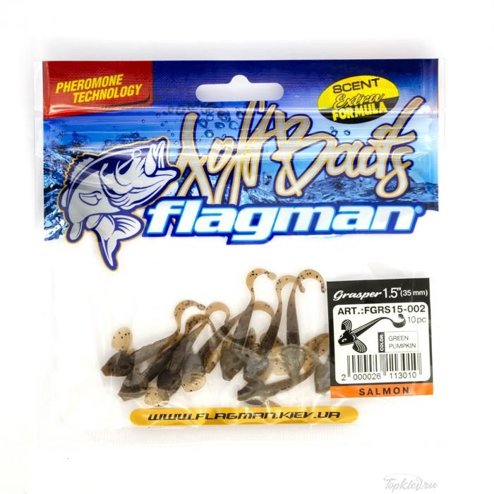 Мягкая приманка Flagman виброхвост Grasper 1,5" green pumpkin 10pc salmon