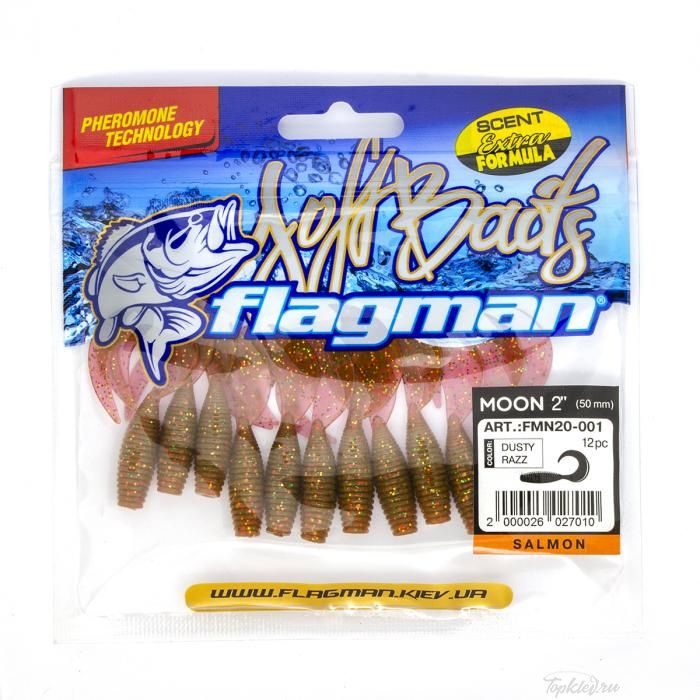 Мягкая приманка Flagman твистер Moon 2" dusty razz 12pc salmon