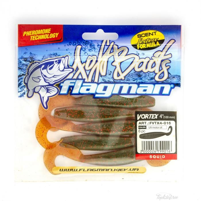 Мягкая приманка Flagman Vortex 4" UV motor oil 6pc squid