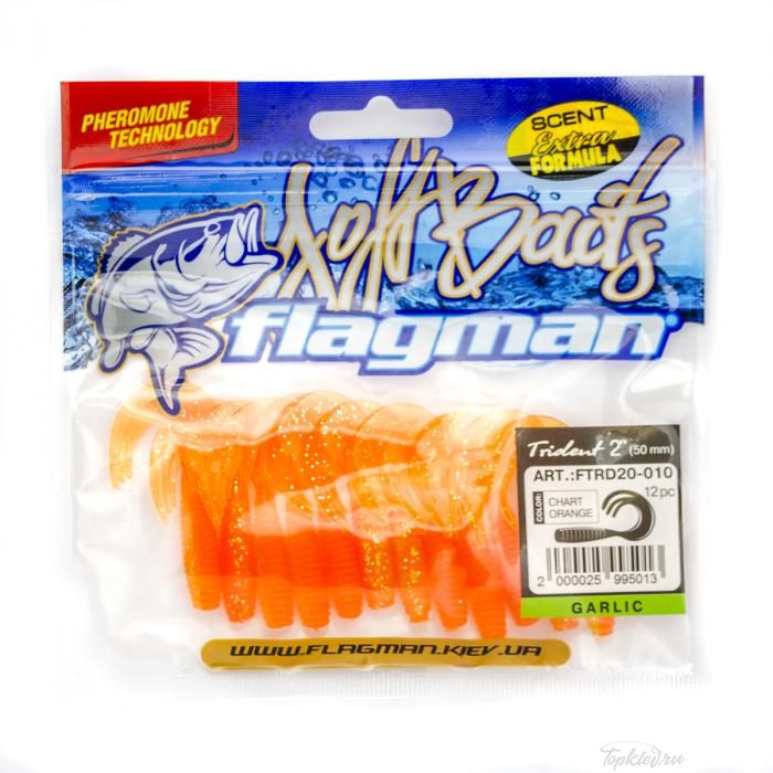 Мягкая приманка Flagman твистер Trident 2" chart orange 12pc garlic