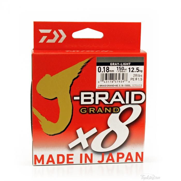 Шнур плетеный Daiwa J-BRAID GRAND X8 0.18MM-135m GRAY-LIGHT