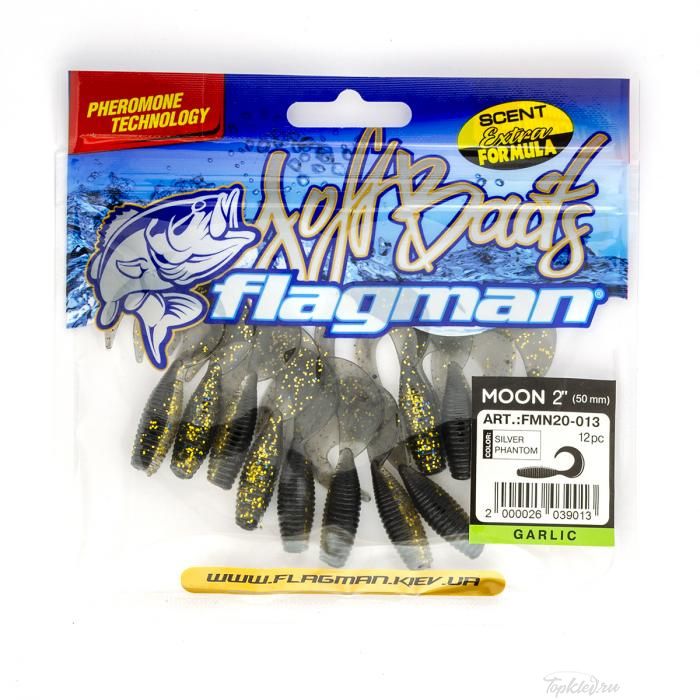 Мягкая приманка Flagman твистер Moon 2" silver phantom 12pc garlic