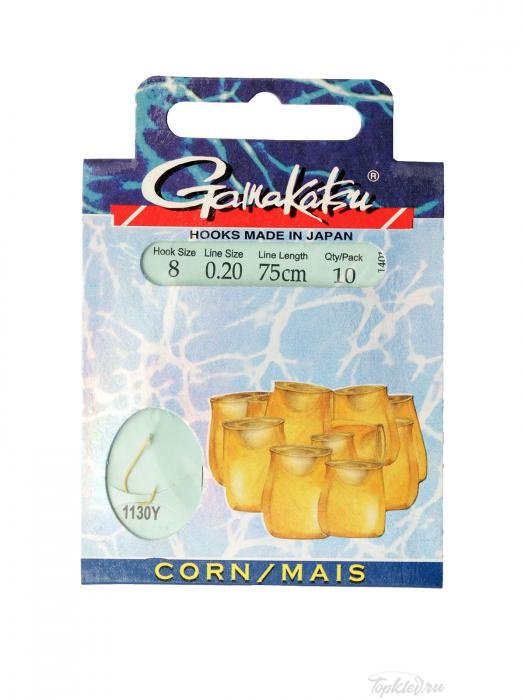 Крючок с поводком Gamakatsu BKS-1130Y Corn 75см №8 d поводка 0,20 (10шт.)
