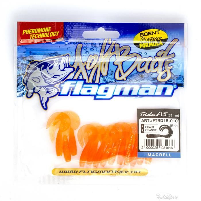 Мягкая приманка Flagman твистер Trident 1,5" chart orange 15pc macrell
