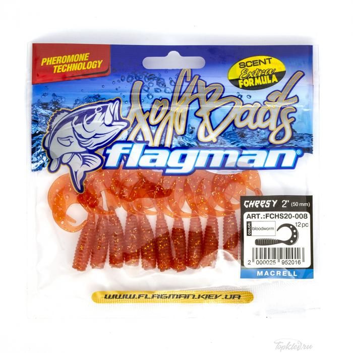 Мягкая приманка Flagman твистер Cheesy 2" bloodworm 12pc macrell