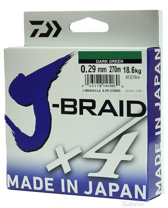 Шнур плетеный Daiwa J-Braid X4 0,29мм 270 (зеленая)