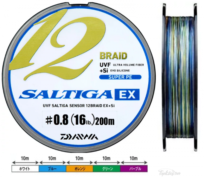 Шнур плетёный PE Daiwa - SALTIGA S X12EX 200m #0.8 multicolor 16LB