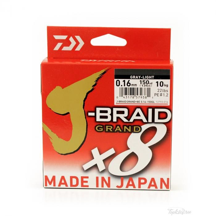 Шнур плетеный Daiwa J-BRAID GRAND X8 0.16MM-135m GRAY-LIGHT