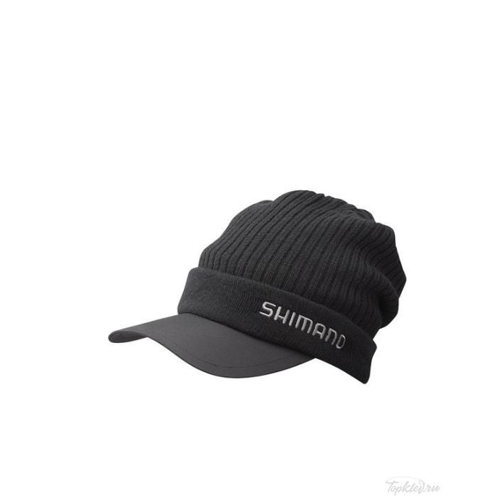Кепка зимняя Shimano BREATHHYPER+℃ Knit Cap Черная Regular Size (with brim) CA-065Q