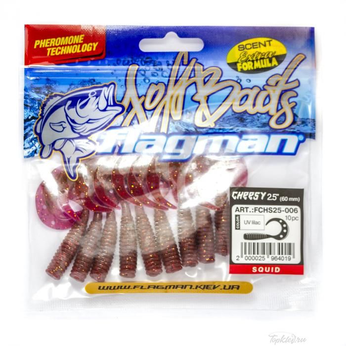 Мягкая приманка Flagman твистер Cheesy 2,5" UV lilac 10pc squid