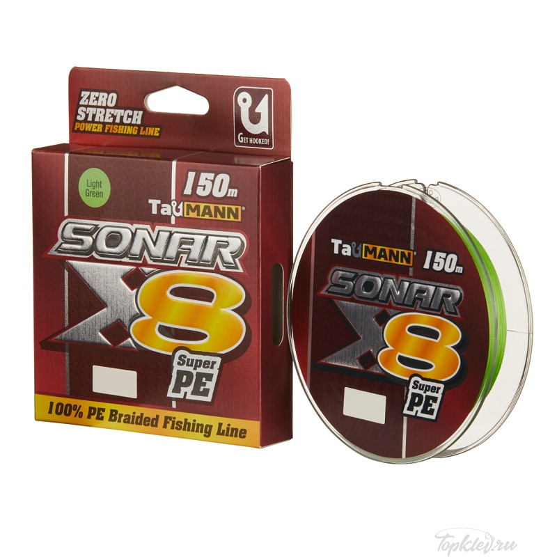 Шнур плетёный TauMANN Sonar PE X8 #4 (150м, 23.3кг, 0.33мм) #LightGreen Шнур плетёный TauMANN Sonar PE X8 #4 (150м, 23.3кг, 0.33мм) #LightGreen