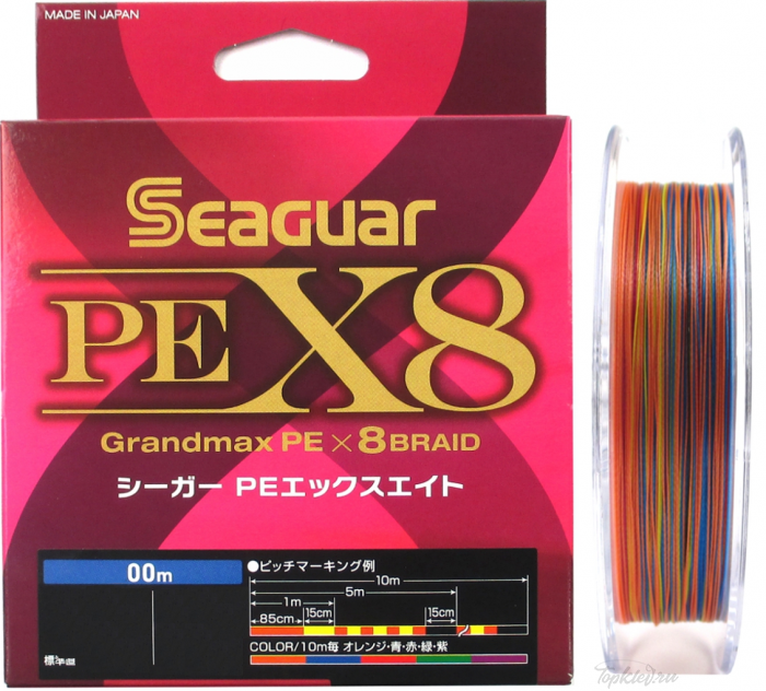 Шнур плетёный Kureha PE 8 Seaguar X8 Grandmax PE 150m #2.0 multicolor 0,235mm 36LB.