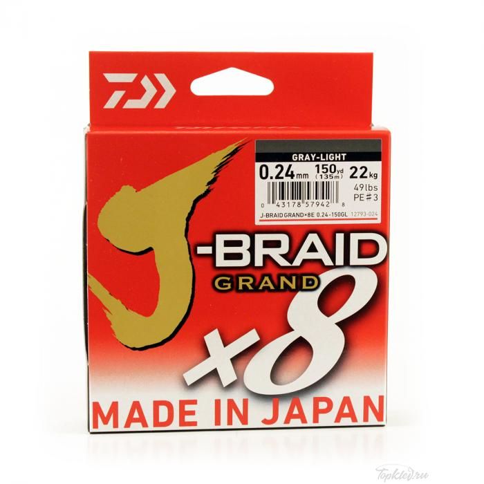 Шнур плетеный Daiwa J-BRAID GRAND X8 0.24MM-135m GRAY-LIGHT