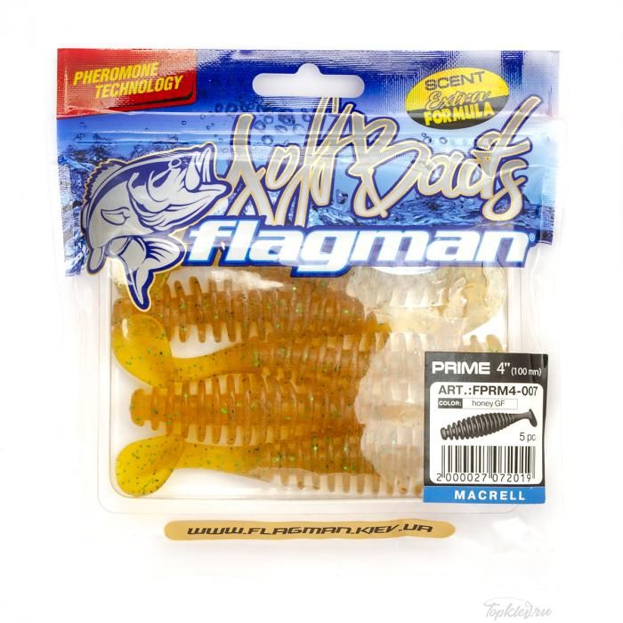 Мягкая приманка Flagman виброхвост Prime 4" honey green flake 5pc macrell