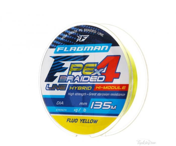 Шнур плетеный Flagman PE Hybrid F4 135m FluoYellow 0,19mm. 10,0кг/22lb