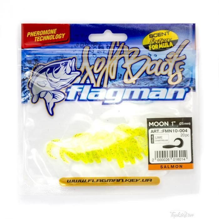 Мягкая приманка Flagman твистер Moon 1" lime chartreuse 20pc salmon