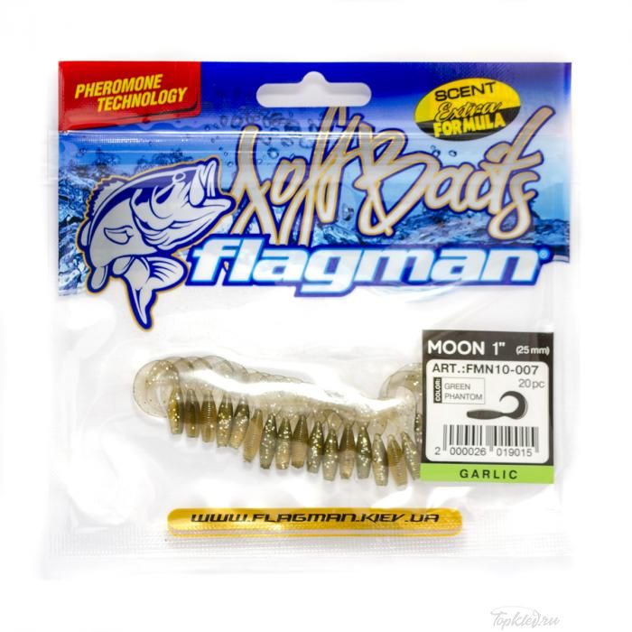 Мягкая приманка Flagman твистер Moon 1" green phantom 20pc garlic