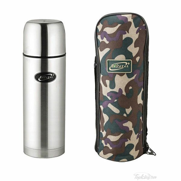 Термос Biostal "Охота" NBP-750В 0,75л (узкое горло, резьба, камуфлированный чехол)