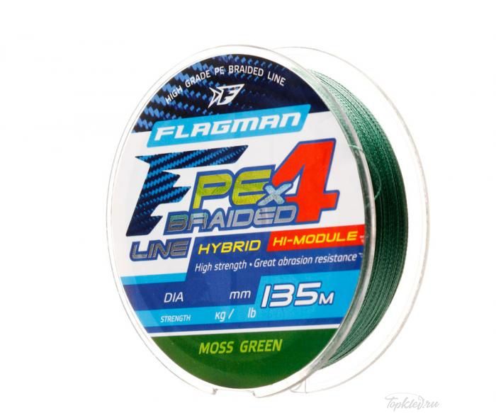 Шнур плетеный Flagman PE Hybrid F4 135m MossGreen 0,10mm. 4,6кг/10lb