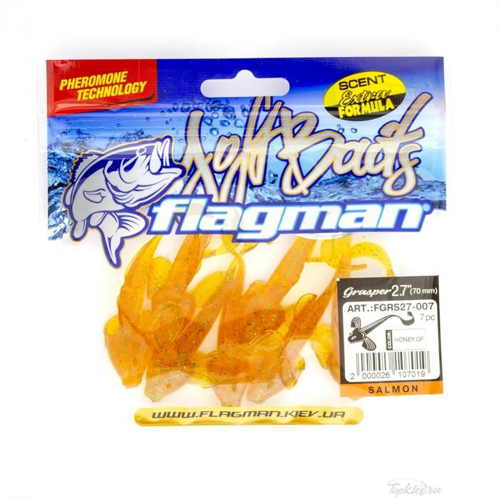 Мягкая приманка Flagman виброхвост Grasper 2,7" honey green flake 7pc salmon