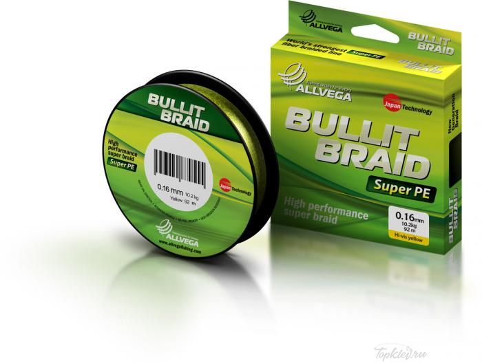 Шнур плетеный Allvega BULLIT BRAID 92M Hi-Vis Yellow 0,16mm (10,2кг)