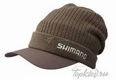 Кепка зимняя Shimano BREATHHYPER+℃ Knit Cap Коричневая (with brim) CA-065Q